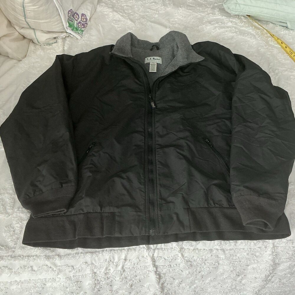 L.L. Bean Fleece Lined Jacket Mens XL Tall Full Zip Black Outdoor Coat